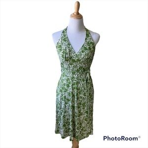 DVF Green & White Silk Floral Halter Wrap Dress